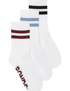 Bonds Logo Cushioned Stripe Crew Socks 3 Pack in White
