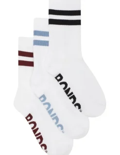 Bonds Logo Cushioned Stripe Crew Socks 3 Pack in White