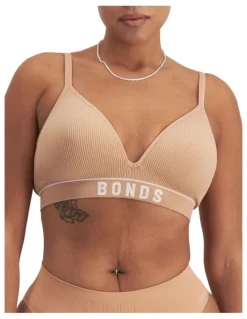 Bonds Retro Rib Seamless Wirefree Tee Bra in Beige