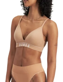 Bonds Retro Rib Seamless Wirefree Tee Bra in Beige