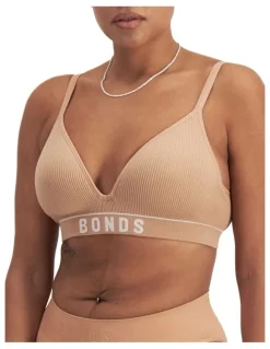 Bonds Retro Rib Seamless Wirefree Tee Bra in Beige