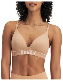 Bonds Retro Rib Seamless Wirefree Tee Bra in Beige