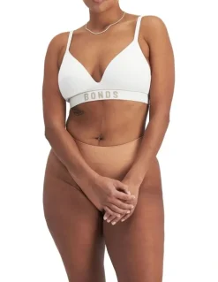 Bonds Retro Rib Wirefree Tee Bra in White/Blushed