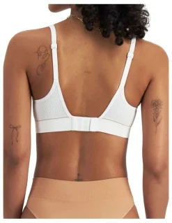 Bonds Retro Rib Wirefree Tee Bra in White/Blushed