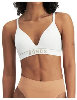 Bonds Retro Rib Wirefree Tee Bra in White/Blushed