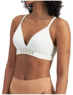 Bonds Retro Rib Wirefree Tee Bra in White/Blushed
