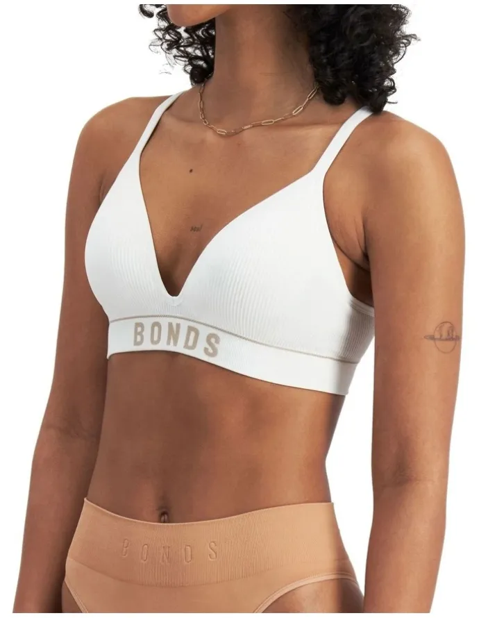 Bonds Retro Rib Wirefree Tee Bra in White/Blushed