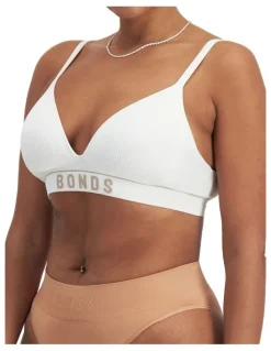 Bonds Retro Rib Wirefree Tee Bra in White/Blushed