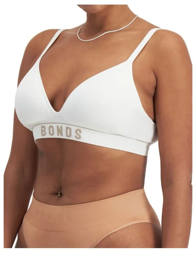 Bonds Retro Rib Wirefree Tee Bra in White/Blushed