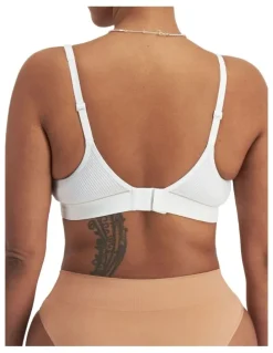 Bonds Retro Rib Wirefree Tee Bra in White/Blushed