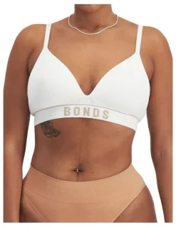 Bonds Retro Rib Wirefree Tee Bra in White/Blushed
