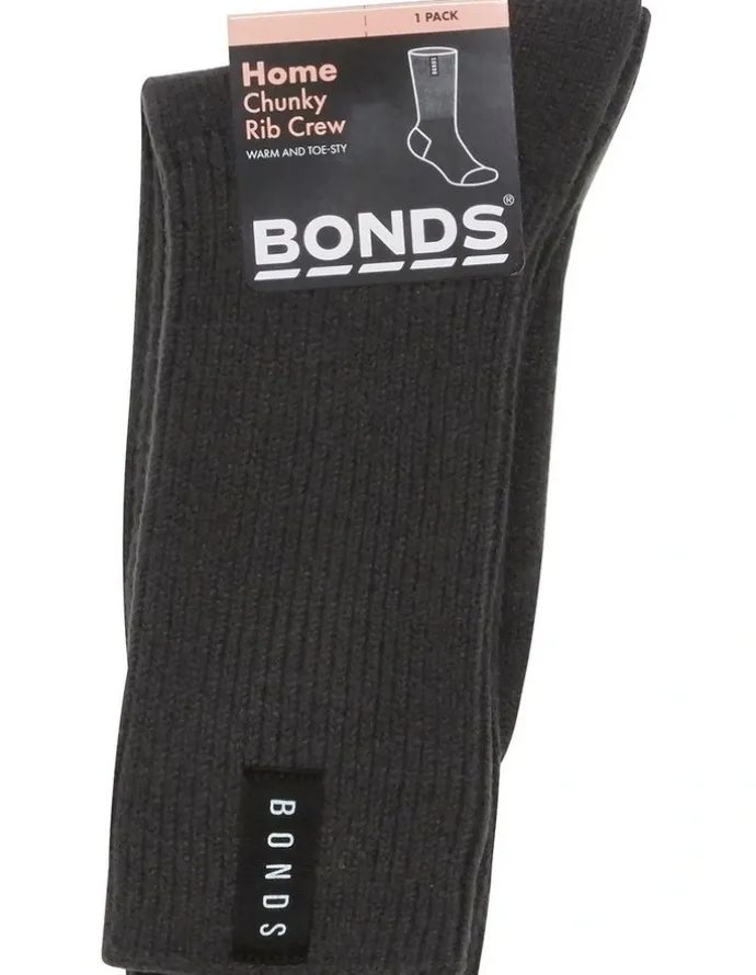 Bonds Womens Home Chunky Rib Crew Socks 1 Pack in Rock Star