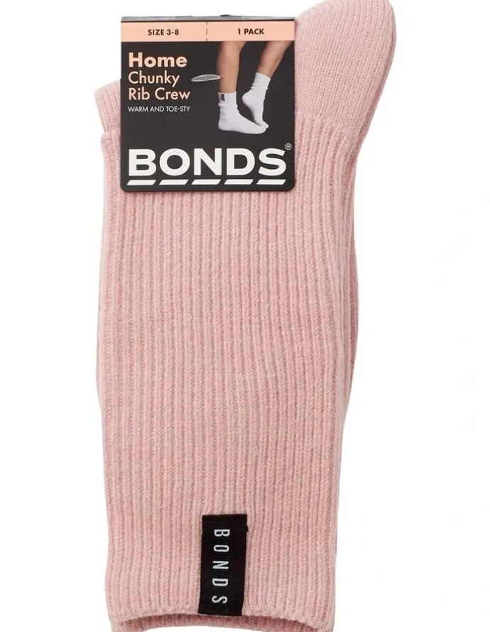 Bonds Womens Home Chunky Rib Crew Socks 1 Pack in Tender Orchid