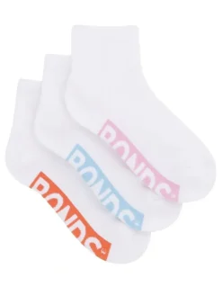 Bonds Womens Logo Cushioned Quarter Crew Socks 3 Pack in Pack 23I