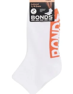 Bonds Womens Logo Cushioned Quarter Crew Socks 3 Pack in Pack 23I
