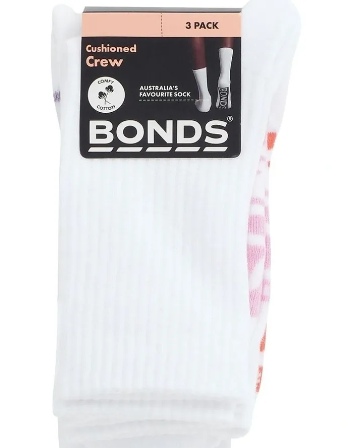Bonds Womens Logo Cushioned Crew Socks 3 Pack in Pack 03
