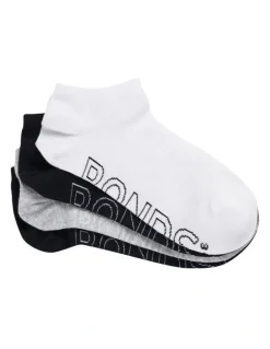 Bonds Womens Logo Light Low Cut Socks 4 Pack in White / Grey / Black