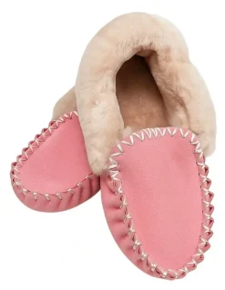 Boutique Retailer 100% Australian Merino Sheepskin Moccasins Slippers in Hot Pink
