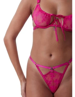 Bras N Things Bras N Things Night Games Cherry Delight Underwire & String Set in Dark Pink