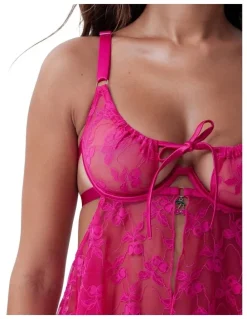 Bras N Things Bras N Things Night Games Cherry Delight Unlined Bbydoll & String Set in Dark Pink
