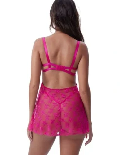 Bras N Things Bras N Things Night Games Cherry Delight Unlined Bbydoll & String Set in Dark Pink