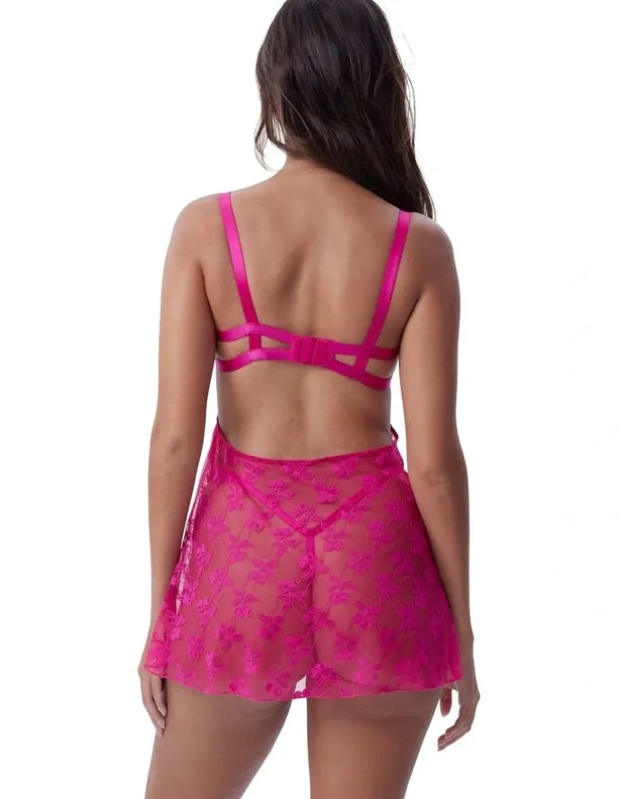 Bras N Things Bras N Things Night Games Cherry Delight Unlined Bbydoll & String Set in Dark Pink