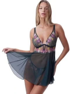 Bras N Things Enchanted Idle Bloom Delight Babydoll in Dark Green