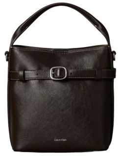 Calvin Klein Buckle Mini Bucket Crossbody Bag in Chocolate