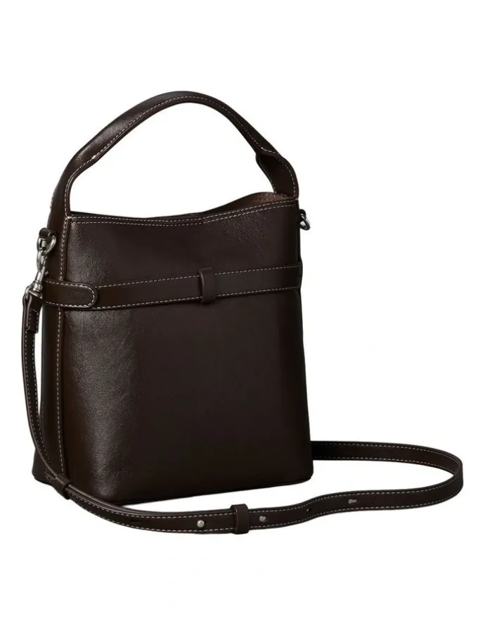 Calvin Klein Buckle Mini Bucket Crossbody Bag in Chocolate