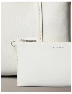 Calvin Klein Emblem Allover Print Tote Bag With Pouch in White