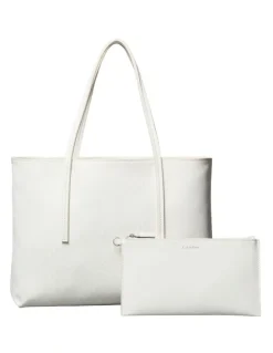 Calvin Klein Emblem Allover Print Tote Bag With Pouch in White