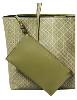 Calvin Klein Emblem Allover Print Tote Bag in Green