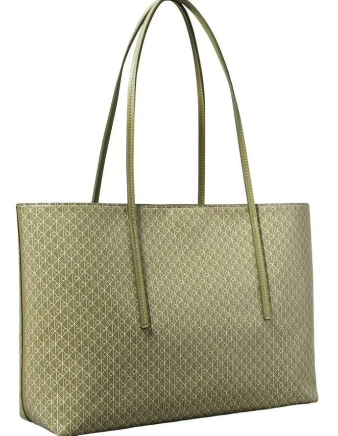 Calvin Klein Emblem Allover Print Tote Bag in Green
