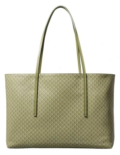 Calvin Klein Emblem Allover Print Tote Bag in Green