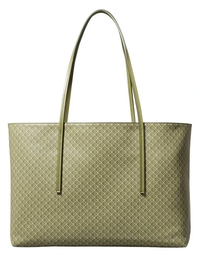 Calvin Klein Emblem Allover Print Tote Bag in Green
