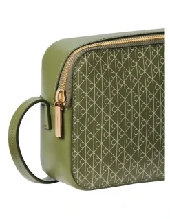 Calvin Klein Emblem Allover Print Crossbody Bag in Green