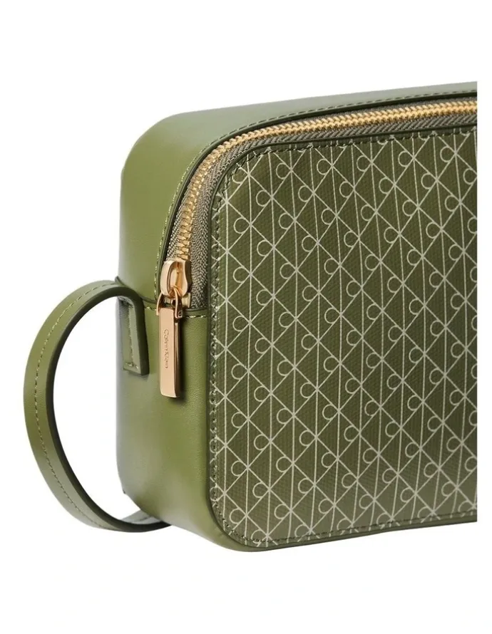 Calvin Klein Emblem Allover Print Crossbody Bag in Green