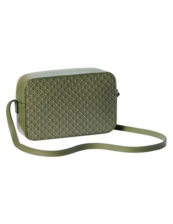 Calvin Klein Emblem Allover Print Crossbody Bag in Green