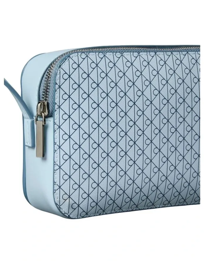Calvin Klein Emblem Allover Print Crossbody Bag in Palest Blue AOP