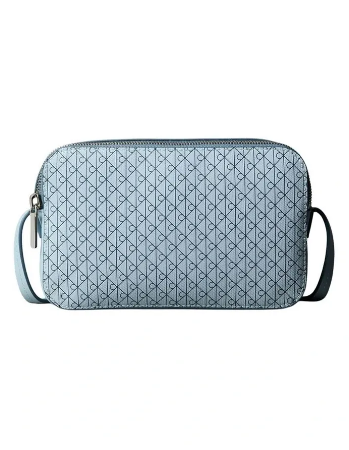 Calvin Klein Emblem Allover Print Crossbody Bag in Palest Blue AOP