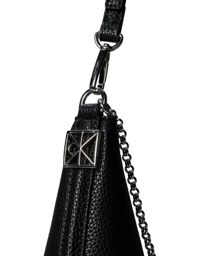 Calvin Klein Emblem Hardware Pebble Shoulder Bag in Black