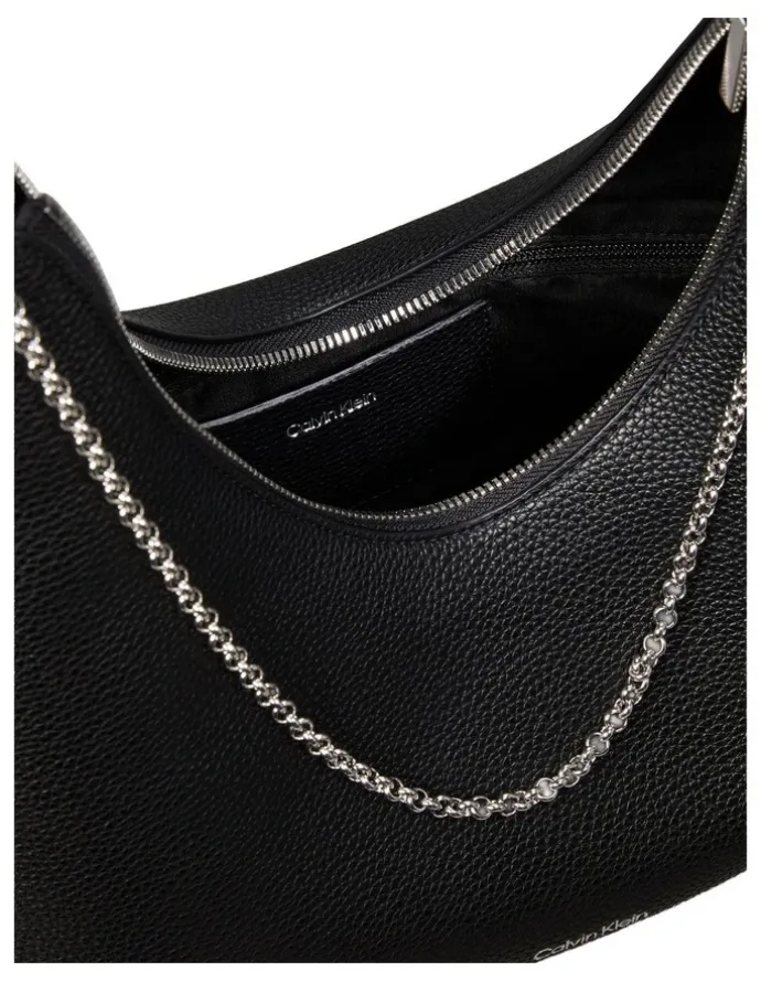 Calvin Klein Emblem Hardware Pebble Shoulder Bag in Black