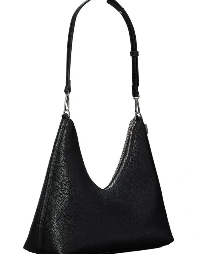 Calvin Klein Emblem Hardware Pebble Shoulder Bag in Black