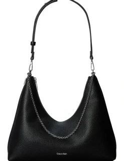 Calvin Klein Emblem Hardware Pebble Shoulder Bag in Black