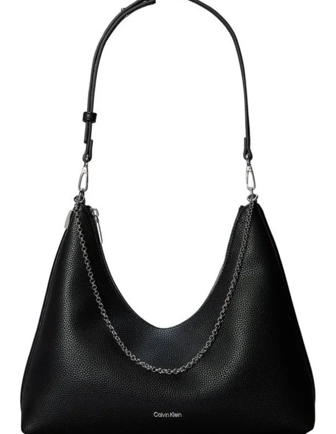 Calvin Klein Emblem Hardware Pebble Shoulder Bag in Black