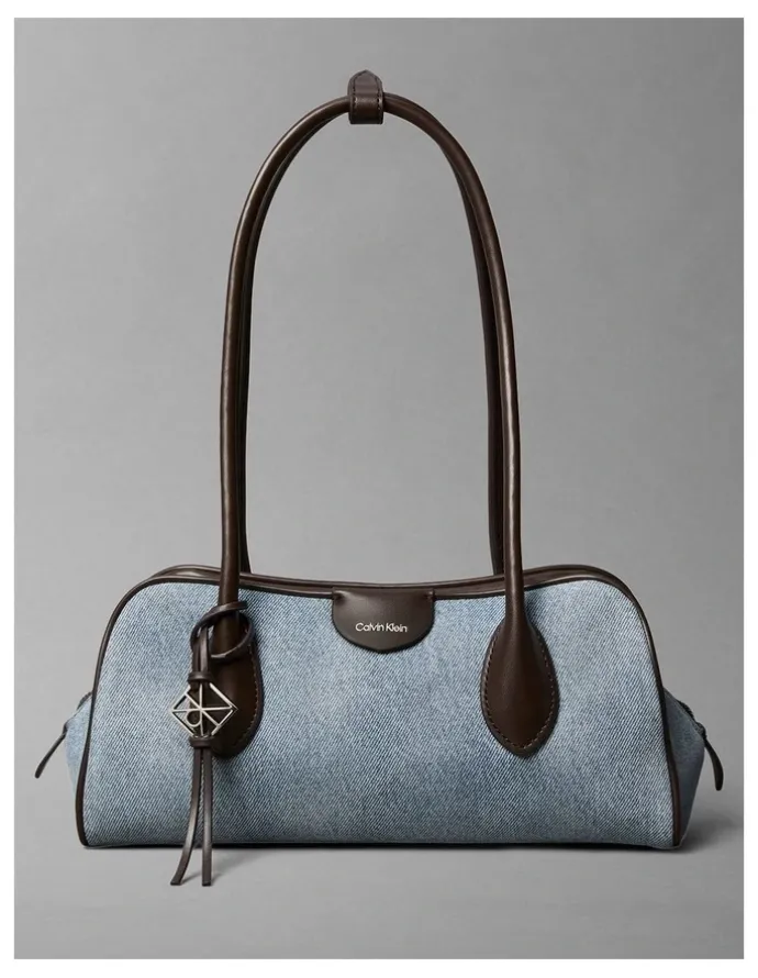 Calvin Klein Emblem Trio Shoulder Bag in Light Wash Denim
