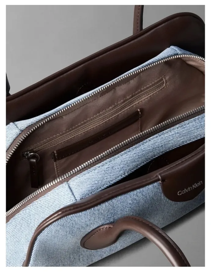 Calvin Klein Emblem Trio Shoulder Bag in Light Wash Denim
