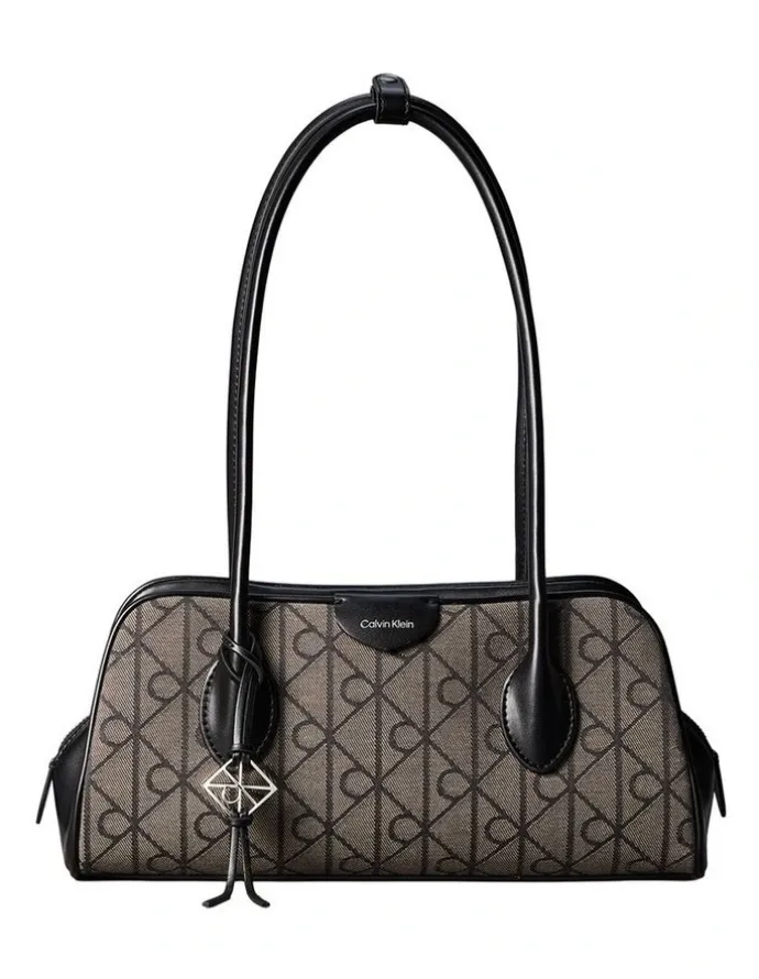 Calvin Klein Emblem Trio Shoulder Bag in Lotus Beige/Black Aop