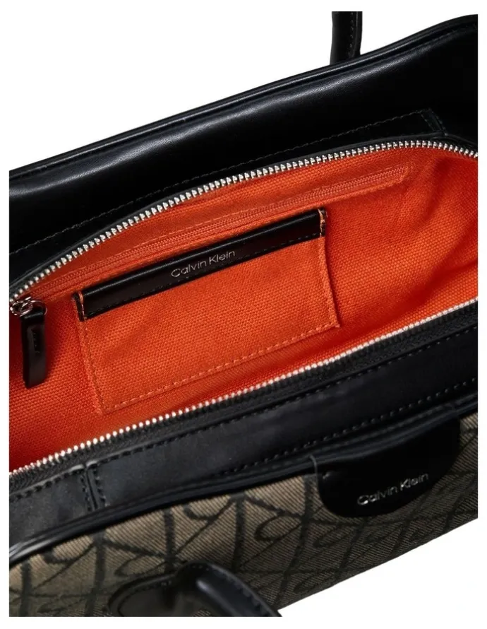 Calvin Klein Emblem Trio Shoulder Bag in Lotus Beige/Black Aop