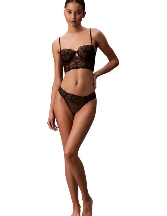 Calvin Klein Floral Lace Thong in Black